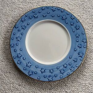 ESTE C.E. Italy Pottery Plate Cobalt with Blue Stars & gold border 13”